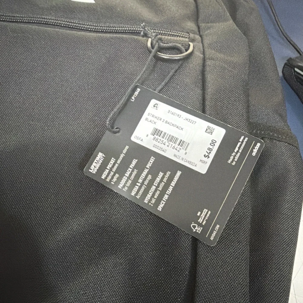 adidas Striker 3 Team Sports Backpack – Daypack for Sports Gym Travel, 36L NEW